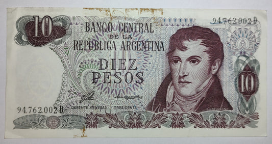 Argentina 10 Pesos 1976 P295 Used N1 - ZealHobbieZ