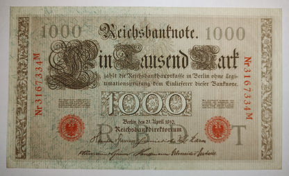Germany 1000 Mark 1910 - P44b Used Note | World Banknote Collection (red seal)
