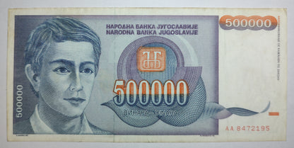 Yugoslavia 500000 Dinara 1993 P119 Used  ZealHobbieZ