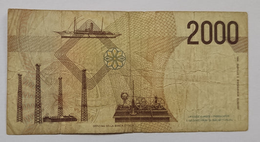 italy 2000 lire 1990 P115 used ( MARCONI)