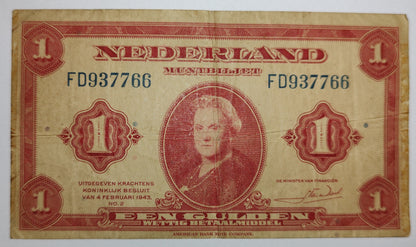 Netherland 1 gulden 1943 P64 used