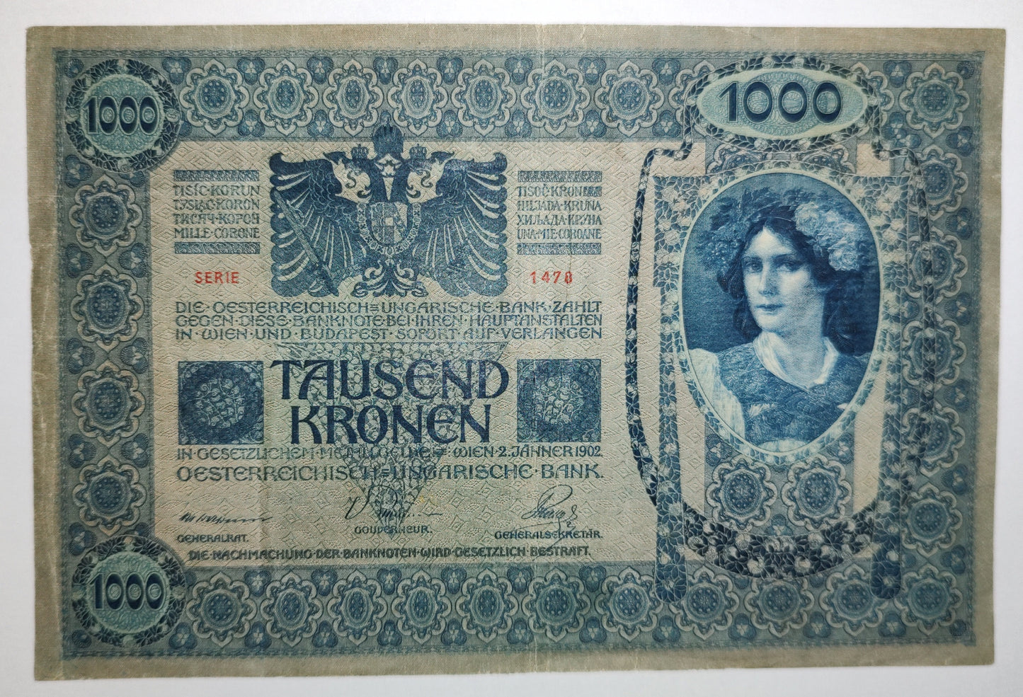 Austria 1000 Kronor 1919 P59 - Used Banknote