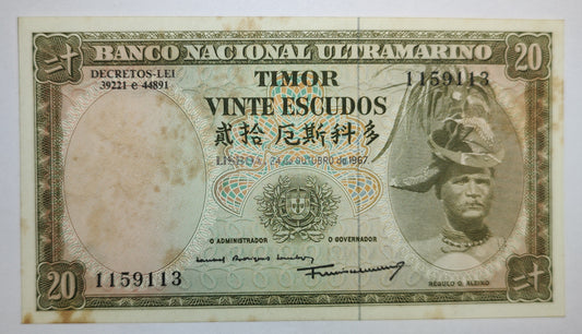 Timor 20 Escudos 1967 P26 a(7) Used
