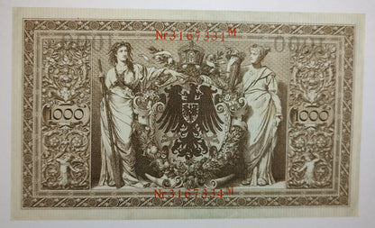 Germany 1000 Mark 1910 - P44b Used Note | World Banknote Collection (red seal)